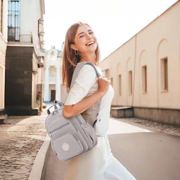 Mini Backpack for Women Gray 2PCS Water Resistant Compact Travel Purse - Picture 2 of 9